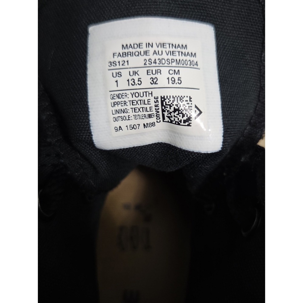 Converse Chuck Taylor All Star High Top Black Monochrome Sneakers 3S121 Youth 1 - Picture 2 of 6